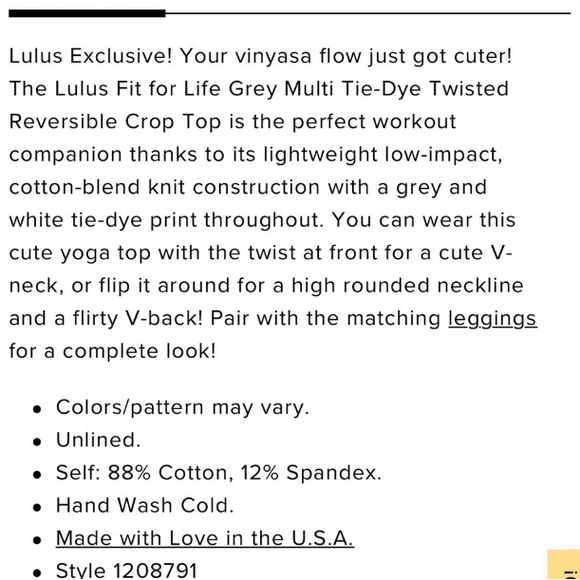 LULU’S Fit for Life Grey Multi Tie-Dye Twisted Reversible Crop Top. Size Small. - Picture 6 of 9